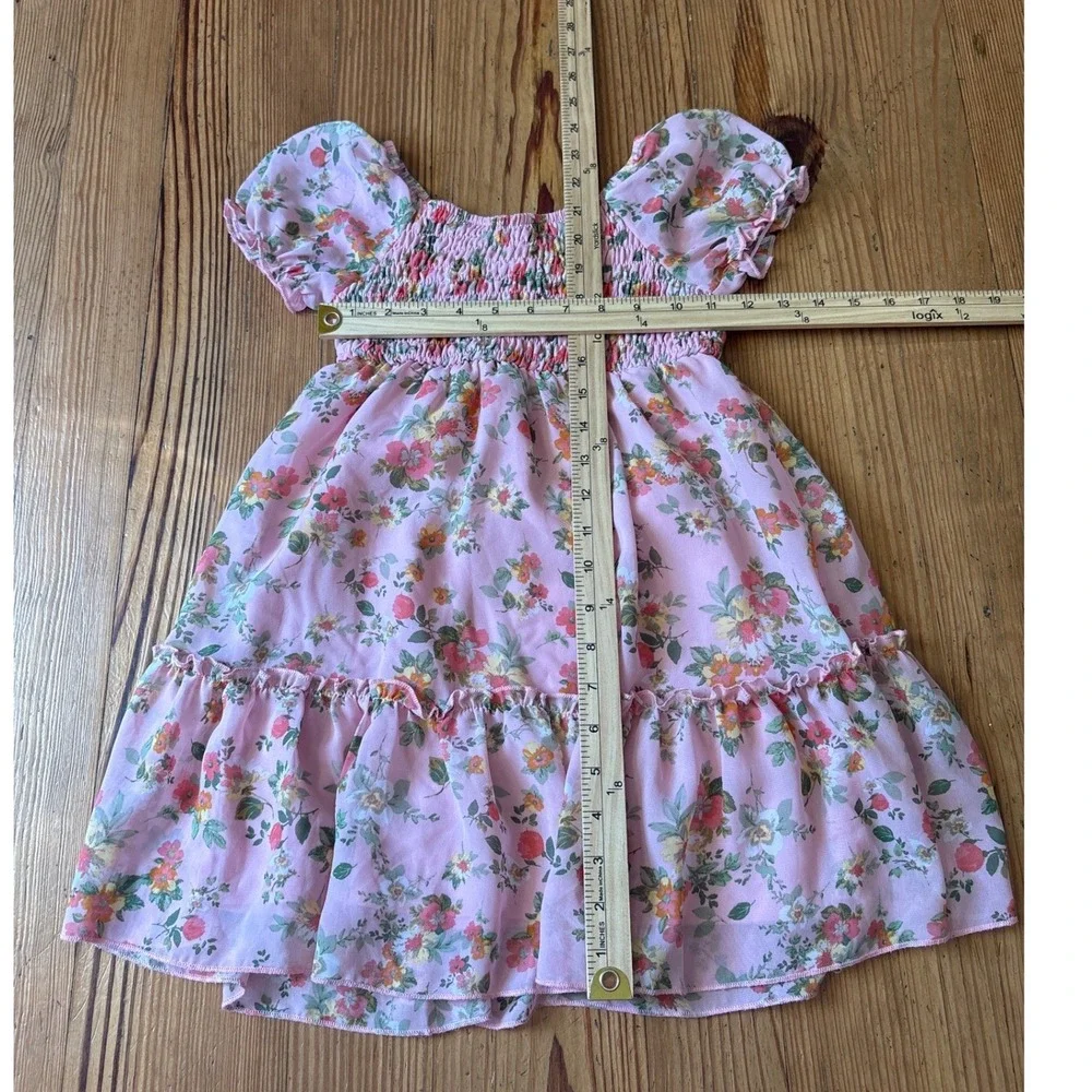 Zenzi Floral‎ Dress Kids Pink Smocked Puff Sleeve Tiered Chiffon SIZE XS 4/5